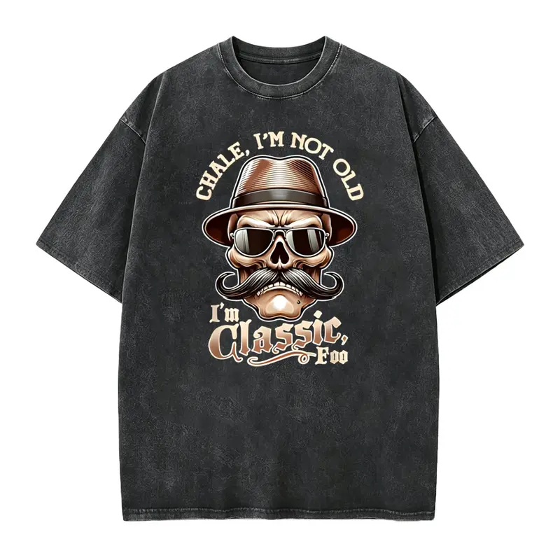 Men's Knit Crew Neck Casual Fit Graphic T-Shirt - Funny Cholo Chicano Lowrider "I'm Not Old, I'm Classic Foo" Print, Black Seamless Elastic Cotton Short Sleeve Top, Machine Washable, Ribbed Smooth Stylish Menswear Fabric, All-Season Apparel