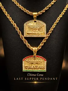 5 Styles - 14K Gold Plated Last Supper La Ultima Cena Pendant Miami Cuban/Figaro Chain 18" 20" Necklace For Daily Use Religious Unisex Piece