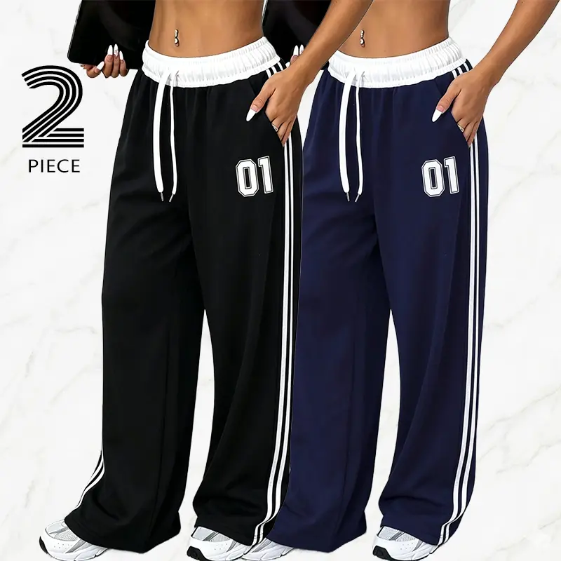 Women's casual wide-leg pants, 2-pack. Elastic waistband. Athletic pants. Suitable for jogging. Parent pants Unique street-style straight wide-leg pants. Women's jogging pants. Athletic pants. Training pants. Wide-leg pants. Thin long pants.Summervibes