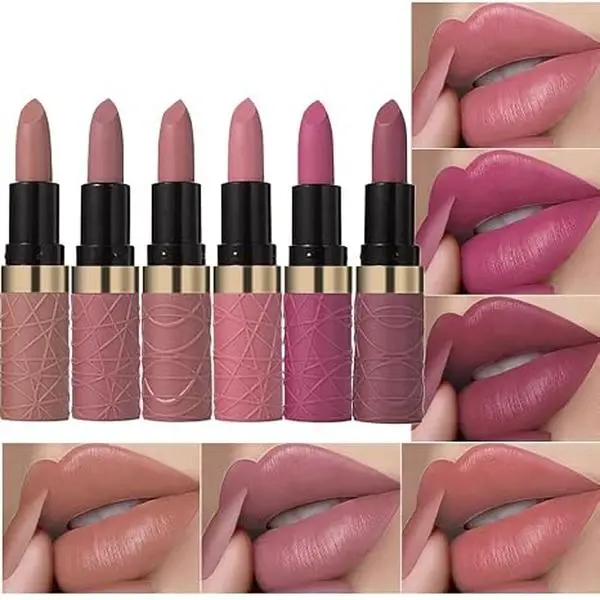 6 Pcs  Pink Brown Rose Red Purple Matte Lipstick Set for Women Long Lasting Waterproof Moisturizing Lipsticks for Older Women 24 Hours Lip Stick Lip Stain Makeup Gift Kit,Lip Makeup Vegan
