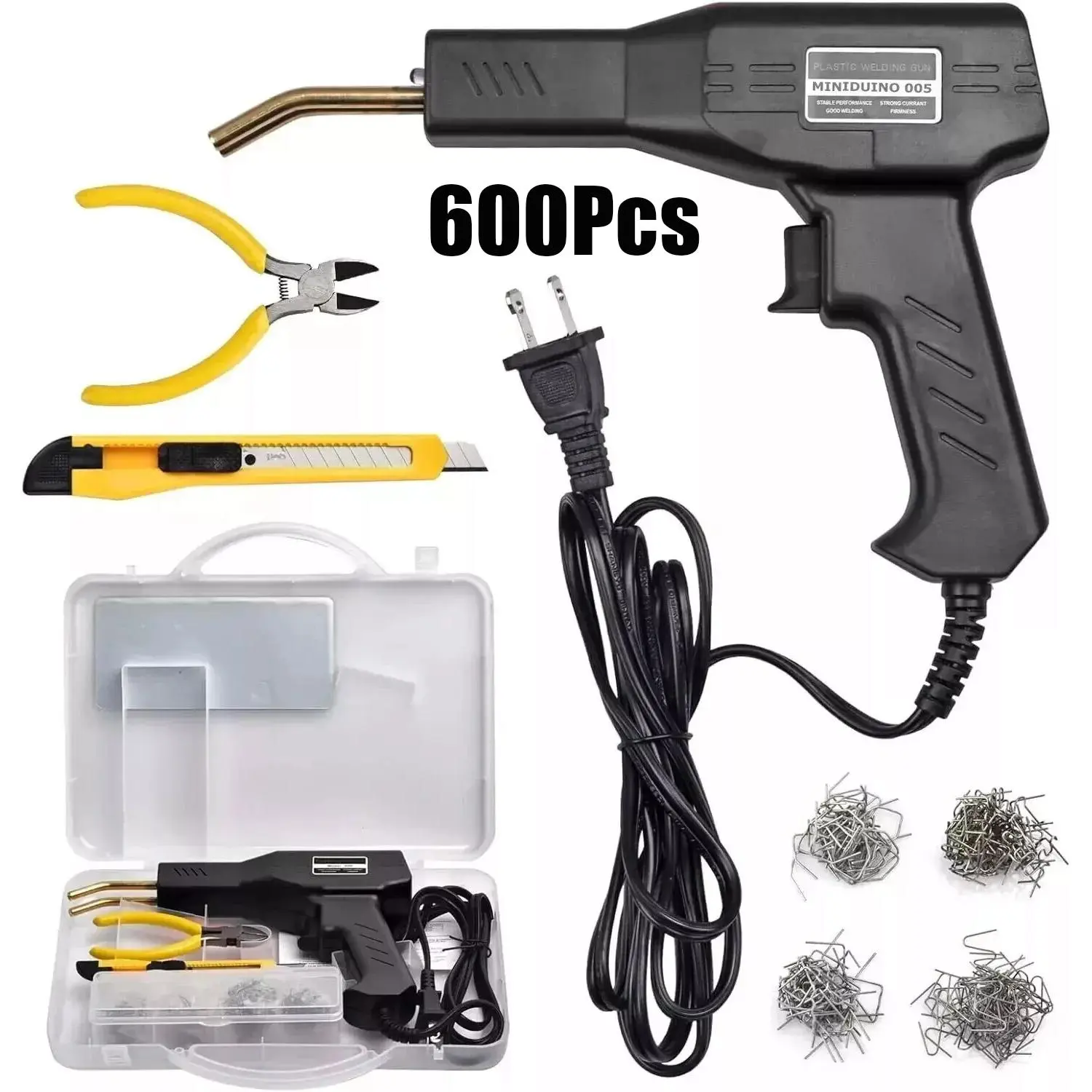 Beginner Friendly Hot Stapler Kit for Auto DIY Repair of Broken Fenders, Portable Tool with Comfort Palm Grip and Storage Box, Includes 600 Staples, Quick Fix, Stainless Steel, Fairings, Ergonomic Handheld Tool, Palm Fit, Diy Users, Cracked Bumpers, Diy E