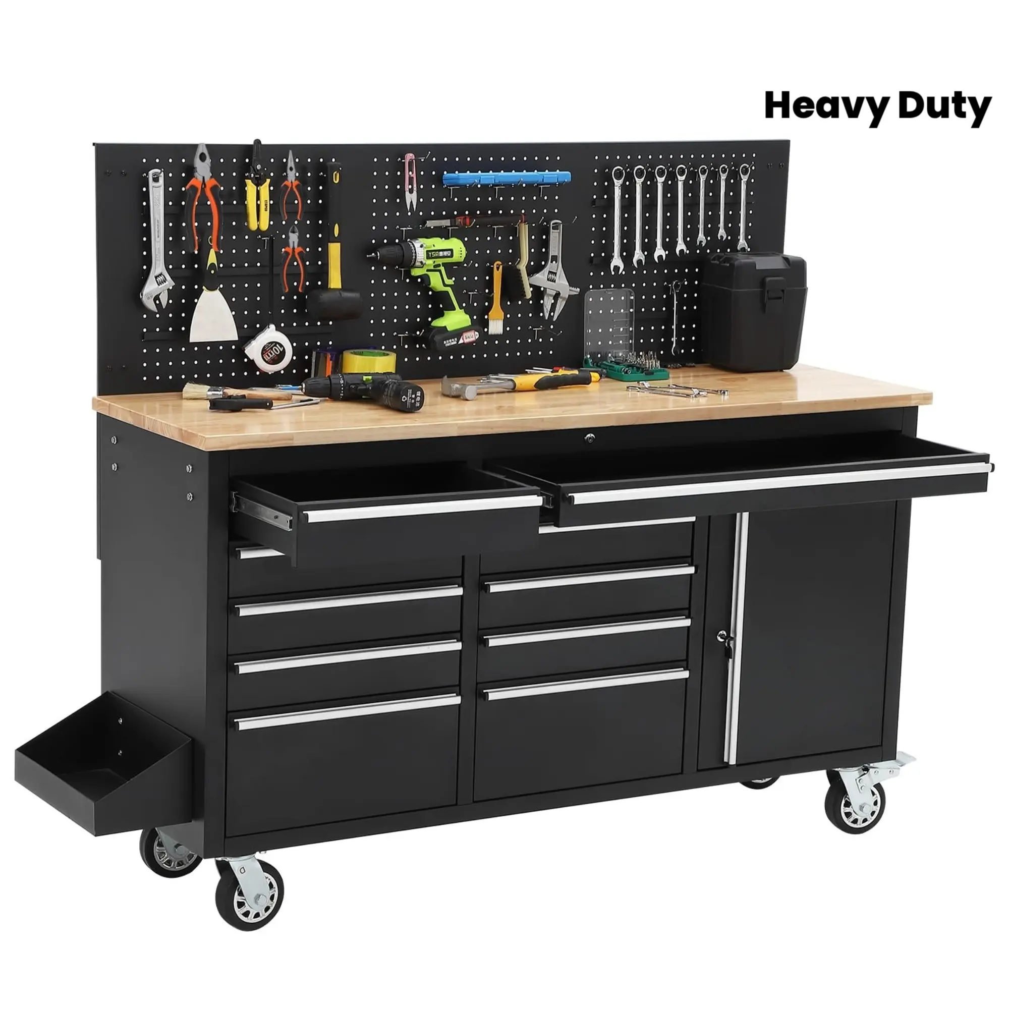 61-Inch Heavy-Duty Mobile Tool Chest with 10-Drawer Locking System & Lockable Workstation - Rolling Tool Cabinet Suitable for Garage, Workshop, Warehouse, Site, 1675 Lbs Load Capacity, Drawer Liners for Tool Organization