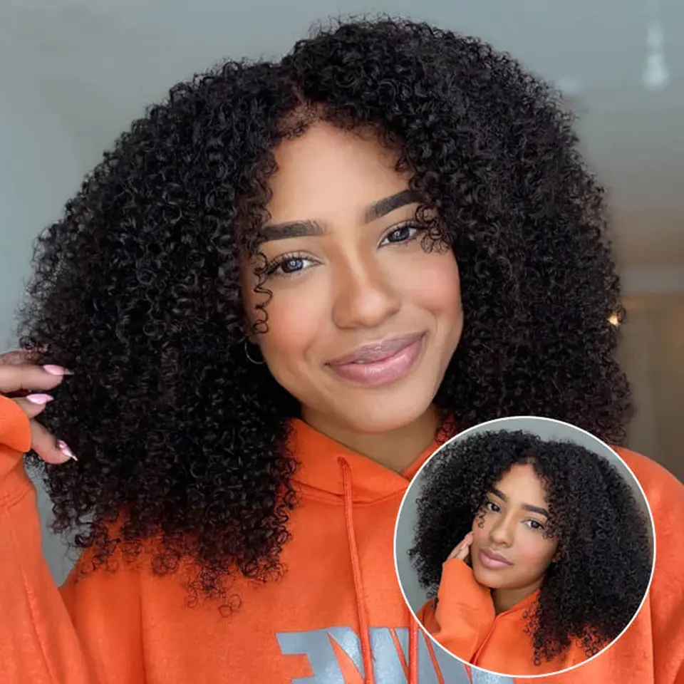 4C Kinky Edge Hairline Afro Kinky Curly Wigs Pre Cut 8x5 HD Lace Human Hair Glueless Wig Pre Bleached 4C Hairline Looks Like It Grows Out of Your Scalp #Tiktokdealsforyoudays