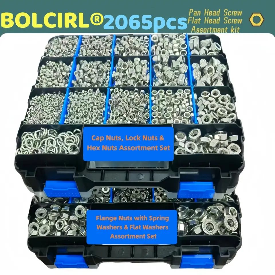 2065 PCS Metric Nut Washer Set, Stainless Steel Mixed Nuts M3-M10, Anti-Rust Vibration Proof Hardware with Double-Sided Tool Box
