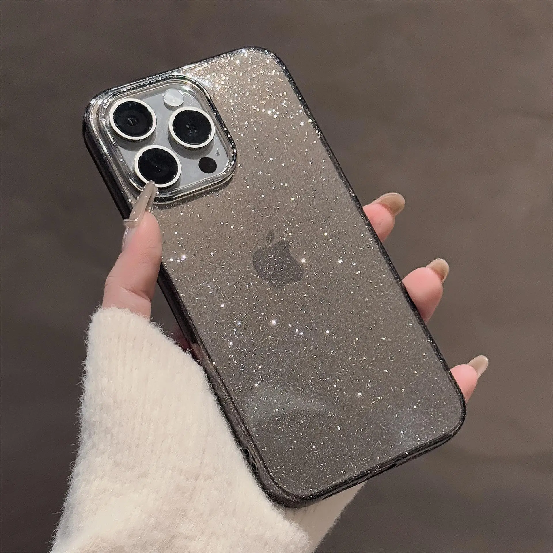 Luxury Aesthetic Clear Shiny Glitter Soft TPU Phone Cover For Apple iPhone 11 / 12 / 14 / 15 / 16 / 17 Pro Max, Full Wrap Drop Resistant Transparent Phone Skin High-End Daily Matching Accessory