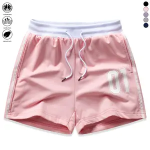 Women’s fashion shorts featuring a simple drawstring and elastic waistband design with numeric print; suitable for outdoor outings, gym workouts, and everyday casual wear; summer shorts, women’s bottoms.