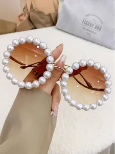Faux Pearl Decor Tinted Lens Sunglasses, New Trend All-match Cute Sunglasses for Everyday Use, Fashion Casual Accessories for Outdoor Activities