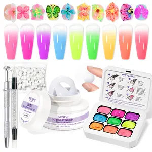 MIZHSE Solid 3D Nail Gel + Pat Pat Ombre Gel Set – DIY Nail Art Design Tool for Easy 3D Flowers & Ombre