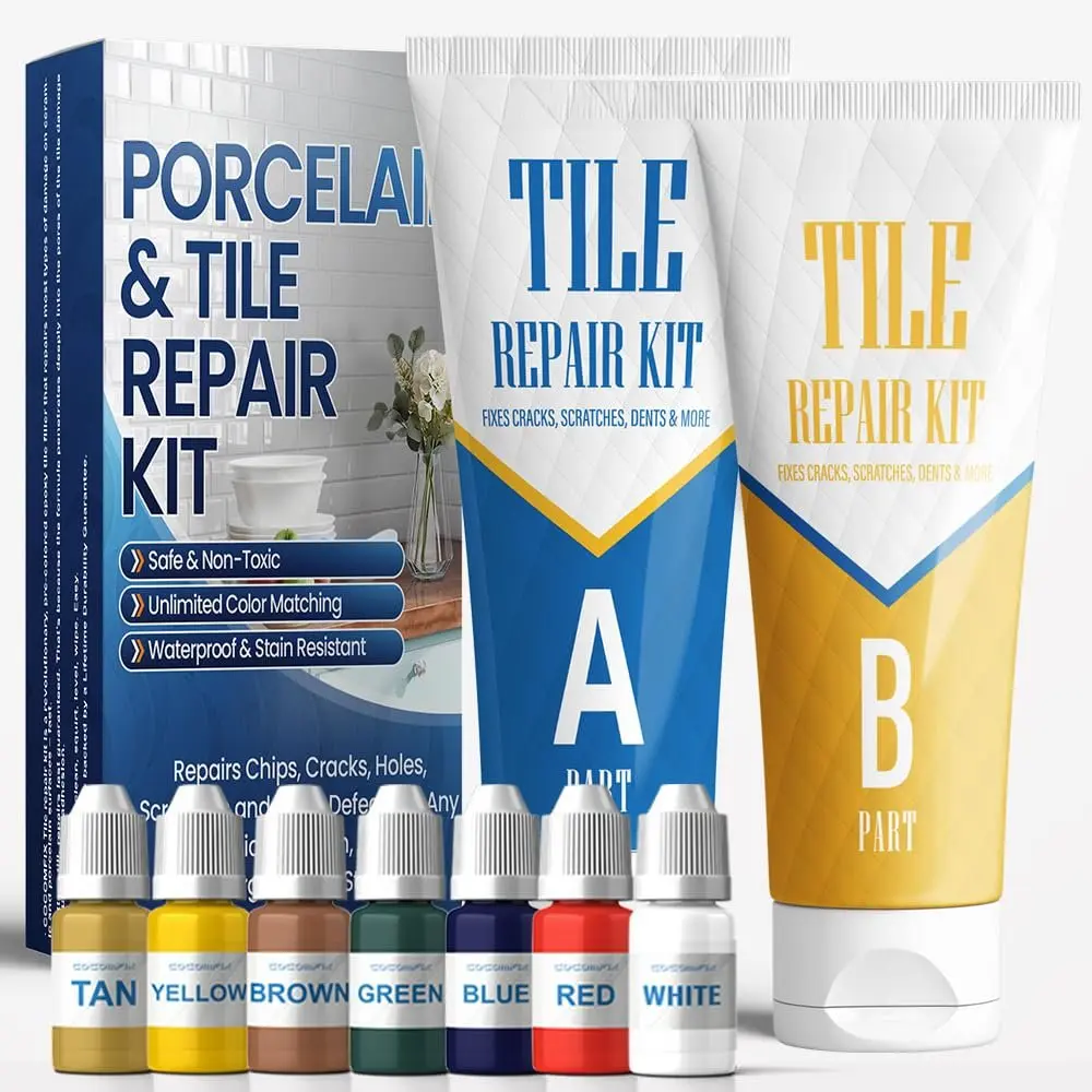 Tile Repair Kit, Ceramic Tile Chips & Cracks Repair Kit(Color Match), Porcelain Tile Repair Kit with Super  Adhesion, Fix Chips, Cracks and Holes  Ceramic Tile, Porcelain, , Fiberglas