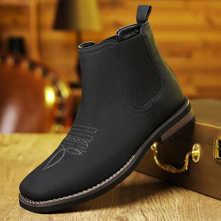 New Western cowboy boots for autumn, new men's square toe Chelsea boots ankle boots casual retro fashion classic comfortable fashion boots, simple fashion boots khaki work boots Walking Shoes Footwear Closed Leather Rubber Bota Women Brown