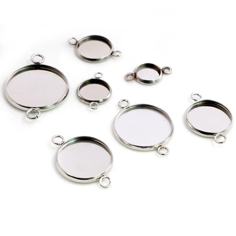 10-20pcs Stainless Steel Material 8-30mm Inner Size Two Loops Style Cabochon Base Cameo Setting Charms Pendant Tray