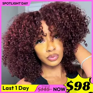 UNice 250% Density Reddish Brown Fluffy Layer Burmese Curly Wig No Slip Glueless Pre-cut 7x5 HD Lace Closure Human Hair Wigs with Layer Finger Coil Ends 16 Inch Beginners Friendly Natural Looking #SpotlightDay#Summervibes