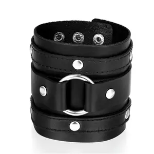 OIDEA Men's Extra Wide Studded Ring Leather Cuff Bracelet, Punk Rock Biker Adjustable Wristband