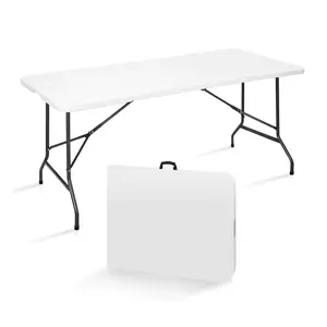 6 Feet Foldable Table (6ft Folding Table & rag), Built in Carrying Handle & Alloy Steel Legs, Heavy Duty Portable for Party, Dining, Wedding, Events, Picnic, Indoor, Outdoor, Camping, Utility - White