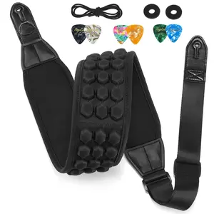 POGOLAB PGS-13 Guitar Strap, 3.5" Wide Air Cell Cushions Neoprene Padded Comfortable Bass Strap, with Strap Picks, for Bass Guitar