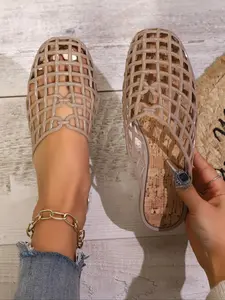 Women's Hollow Out Pattern Flat Sandals, Backless Mule, Footwear, Spring Summer New Design, Soft Anti-Slip Sole, Comfortable Crystal Jelly Shoes, Beach Outdoor Wear