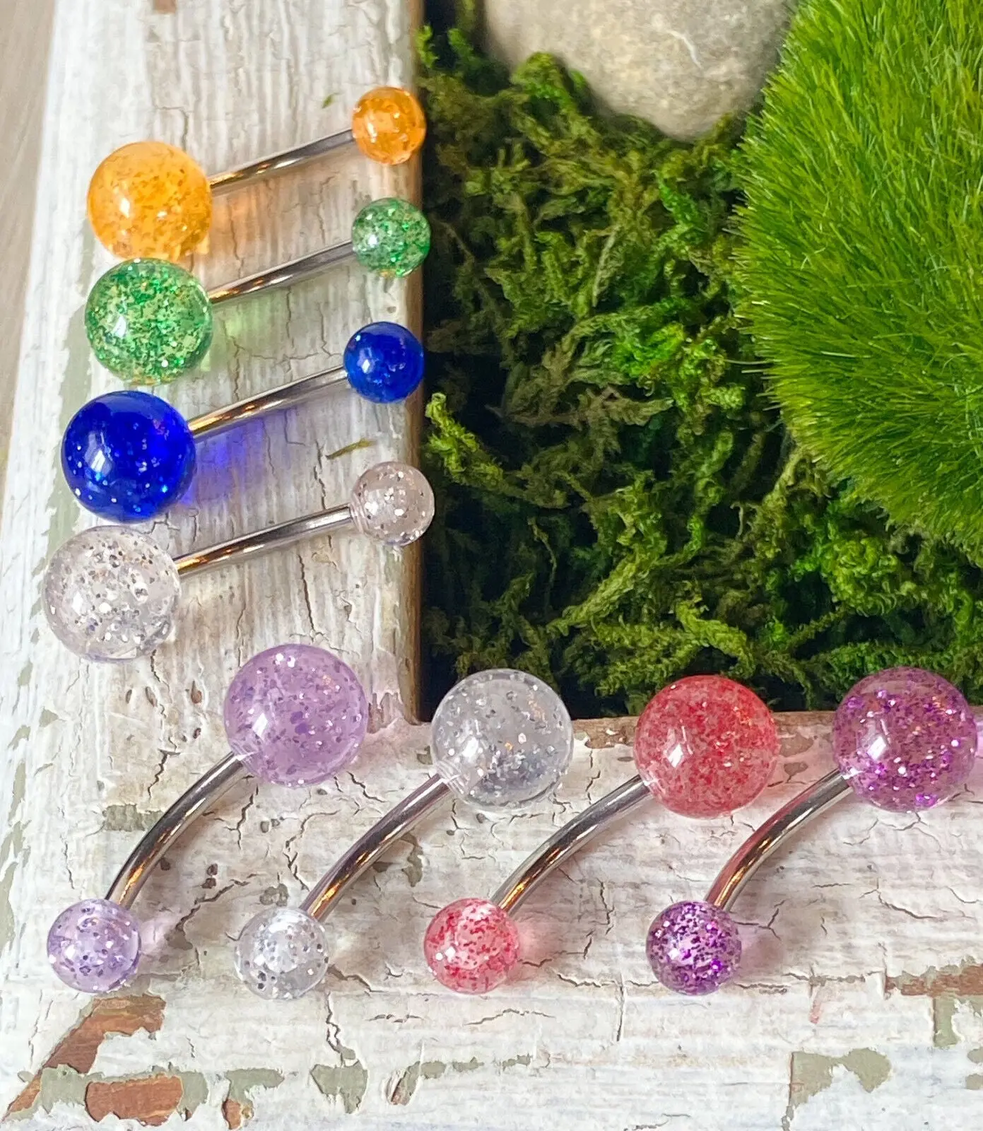 8 PCS UV Acrylic Glitter Ball Belly Ring Navel Piercing Pierced Naval
