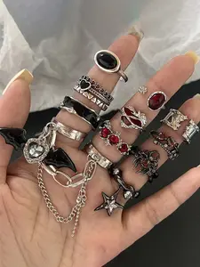Punk Style Star & Heart & Spider Design Ring Set, Rhinestone Decor Y2K Adjustable Ring, Fashion Accessories for Men & Women, Trendy All-match & Exquisite Jewelry for Birthday Gift, Stacking Ring Set, Vintage Rings Jewelry