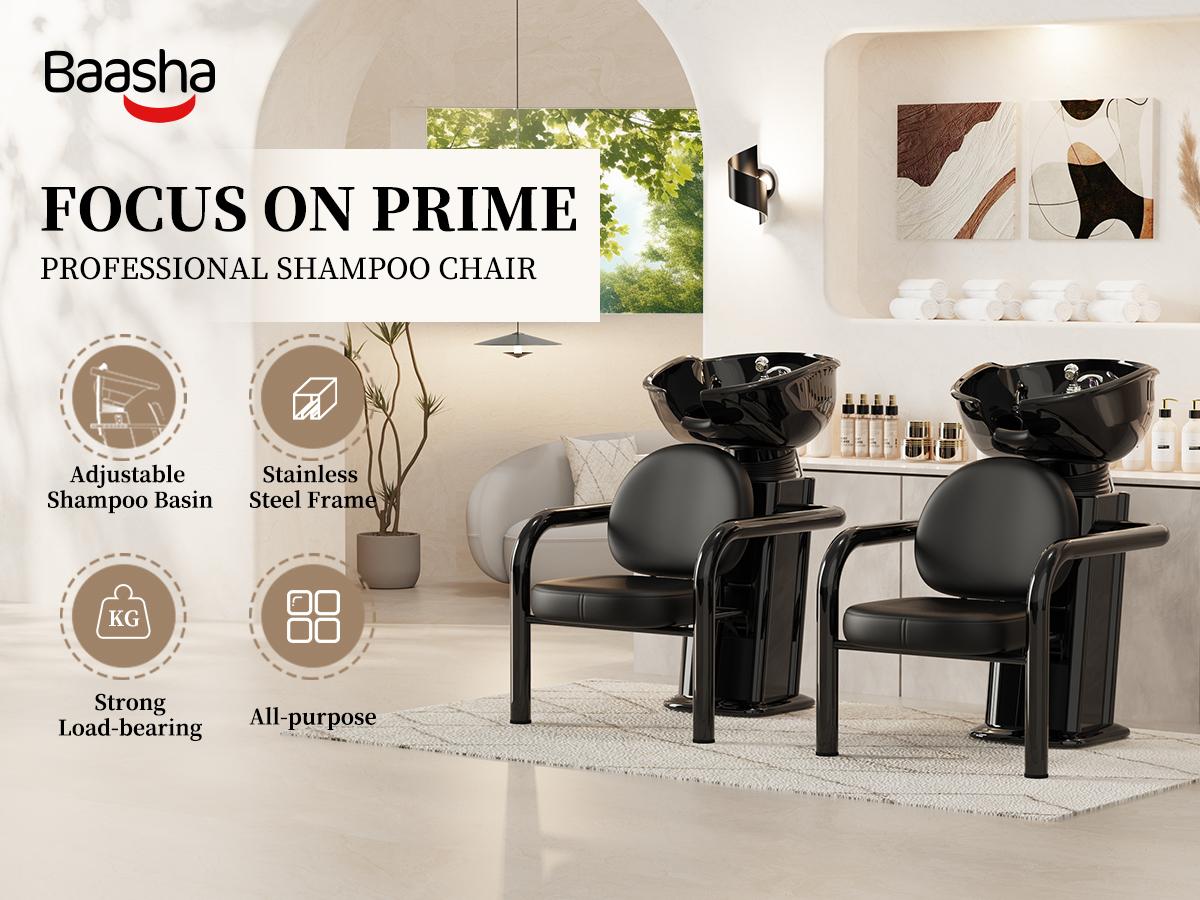 Baasha Professional Shampoo Chair and Bowl Set | Adjustable Hair Wash Station with Neckrest | Memory Foam Soft Cushion Head Spa Chair | All-In-One Accessories Included | Ergonomic & Modern Design Salon Equipment | Shipped in 2 Packages for Safety