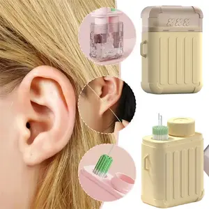 Ear Piercing Cleaning Kit 180pcs/240pcs Disposable Ear Piercing Cleaner Strings & 15ML Solution Bottle, Travel Case Design, Ideal for Trips, Ear Cleaning Tool, Earwax Cleaning Kit