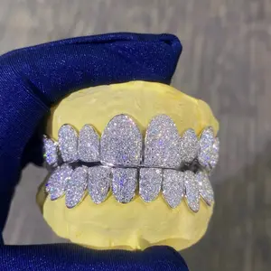 925 Sterling Silver Honeycomb Set Custom Moissanite Perm Cut Grillz