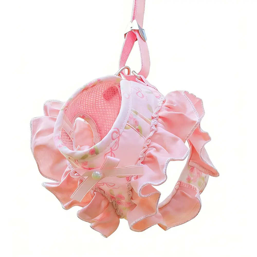 Pet Harness And Leash Set, Dog Vest Harness, Puppy Harness, Snap-On Double-Layer Protection, Polyester Soft Fabric, Comfortable And Breathable Without Being Stuffy, with Cute Bow Cartoon Pattern Design, Pink, Without Battery