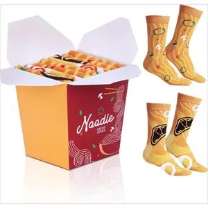 KF5-SK020 Noodles Socks in a Box – 2 Pairs, One Size Fits Most, Novelty Food Socks, Fun Gift for Birthday, Ramen Lover Gift Idea, Funky, Crazy Socks for Men and Women