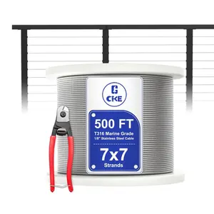 500FT 1/8" Cable Wire Rope, T316 Cable Railing Kits for Cable Railing, 7x7 Strand Construction Aircraft Wire Rope for Railing System, CW600