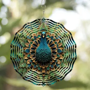 Mandala Flower Design Wind Spinner, 360 Degree Rotating Hanging Wind Chime, Garden Decor for Yard Patio Outdoor Spring Summer
