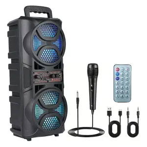 Bluetooth-Compatible Speaker Portable Speaker with Double Subwoofer Deep Bass Lights Wireless Stereo Speaker Support USB/TF/AUX/FM/BT/MIC Outdoor Speaker Long Playtime for Outdoor Party