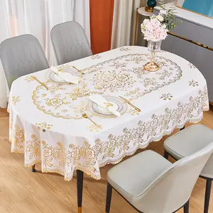 European Style Thickened Waterproof Oilproof Heat-resistant Washable Oval PVC Tablecloth for Home Hotel High-end Feel Table Cover