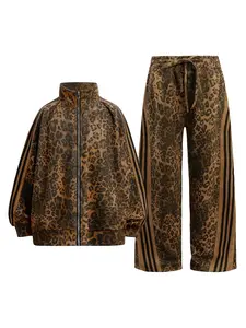 Thesupermade French Terry Cheetah Print Suede Tracksuit - 2277