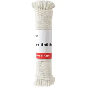 Sun Shade Sail Rope, Outdoor 50 Feet Diamond Solid Straps Braid Polyester Line - 1/4” All Purpose Tie-Down Ropes for Garden, Patio, Camping, Sailing & Flag Flying (White)