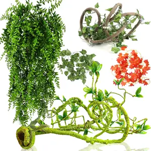 Reptile Vines  for Terrarium, Flexible Vines Jungle Climbing Branch with Leaves Tank Decor for Snakes Bearded Dragons Geckos Hermit Crabs Lizards Chameleons