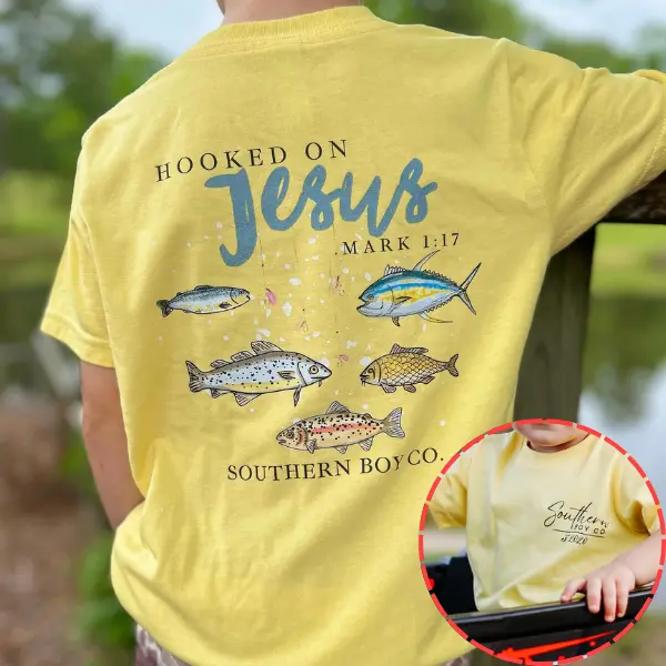 Hooked On Jesus Youth and Adult T-Shirt, Christian Fishing T-Shirt, toddler clothes, country boy clothing, jesus shirt, Fishing tee, Trending tee, Youth Clothing, family shirt, summer outfit, birthday gift, outdoor apparel