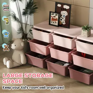 Qaba 3 Tier Kids Storage Unit with 3-9 Drawers Chest Toy Organizer Plastic Bins for Kids Bedroom Nursery Living Room for Boys Girls Toddlers