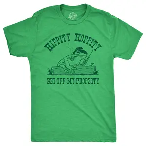 Mens Hippity Hoppity Get Off My Property T Shirt Funny Threatening Frog Joke Tee for Guys Mens Funny T Shirts Cool Vintage Fashion T-Shirt Gift Classic Menswear Sarcastic Apparel for Men Funny Animal Short Green -