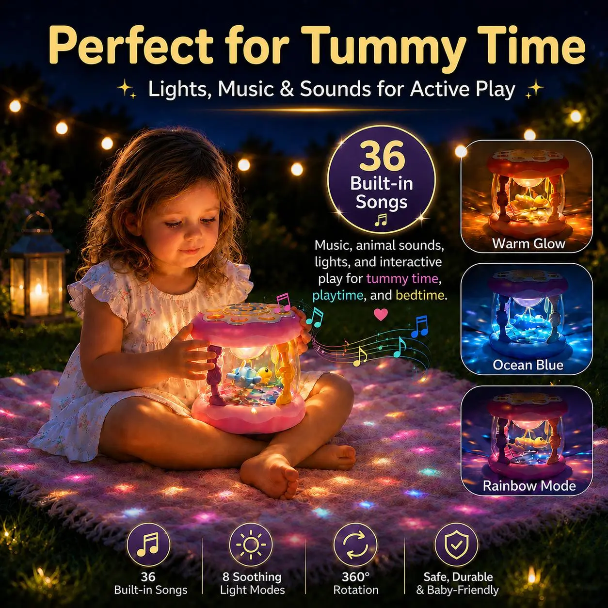 Baby Musical Toy with Lights, Montessori Sensory Music Box for Toddlers, Soothing Lullaby Toy for Sleep, Educational Gift for Boys Girls Developmental Stage Playtime Interactive Duck Shaped Musical Light Up