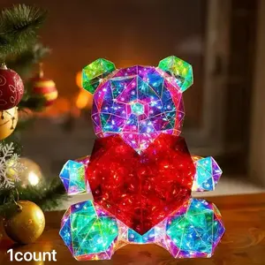 Heart Hugging Bear LED Light, Multi-Color Glowing Bear Decorative Lamp, Perfect for Valentine's Day, Christmas, Halloween, Desktop Nightlight
