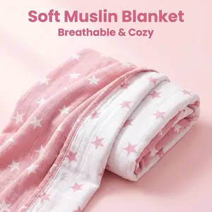 NTBAY 3-Layer Muslin Cotton Toddler Blanket - Breathable Lightweight Thermal Baby Blanket for Crib & Stroller, Super Soft Skin-Friendly Reversible Stars Bedding, 30x40 / 45x60 Inches