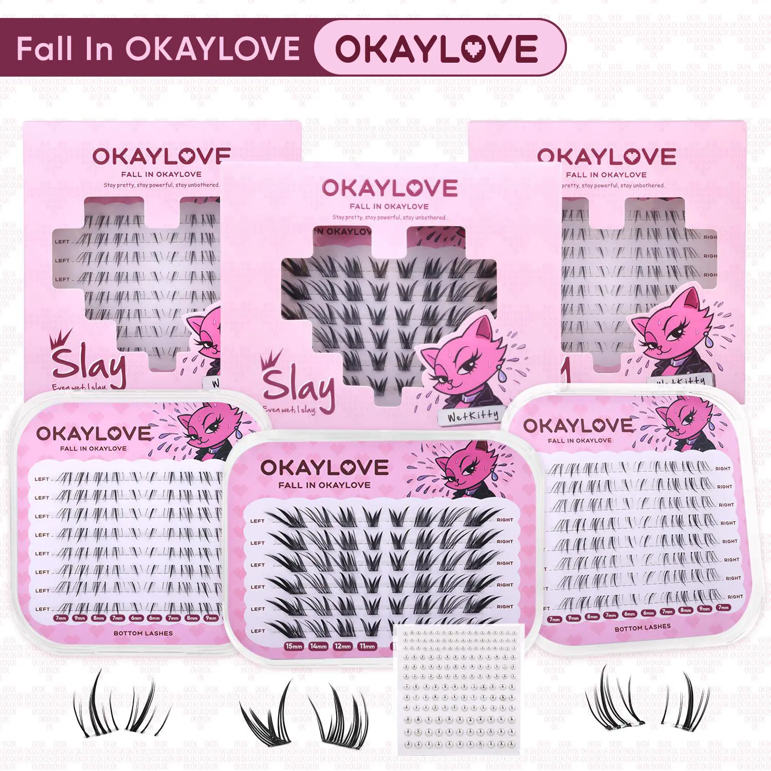 OKAYLOVE Synthetic Fiber Cosmetic Cross Lash Clusters - Cat Eye Style, CD-C Curl, Upper & Subtle Lower Self-Adhesive Pre-Made Glue Invisible Lashes, #Sohoc Chic (False Eyelashes & Adhesives)