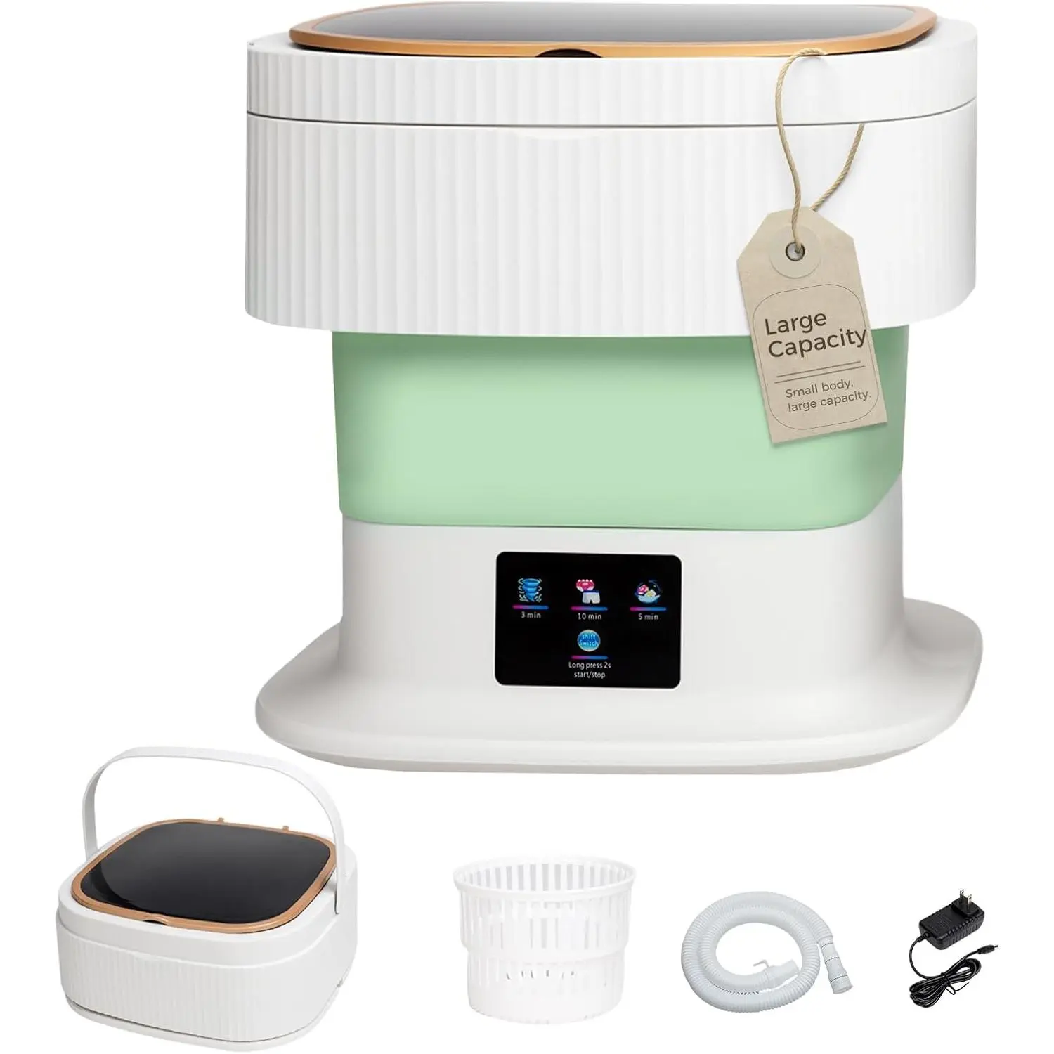 Large Countertop Wash & Dry Combo Machine, 12*13in Portable Foldable Compact Unit with Lightweight Handheld Handles, Simple Controls, Strong Cleaning Power for Small Loads, Apartments