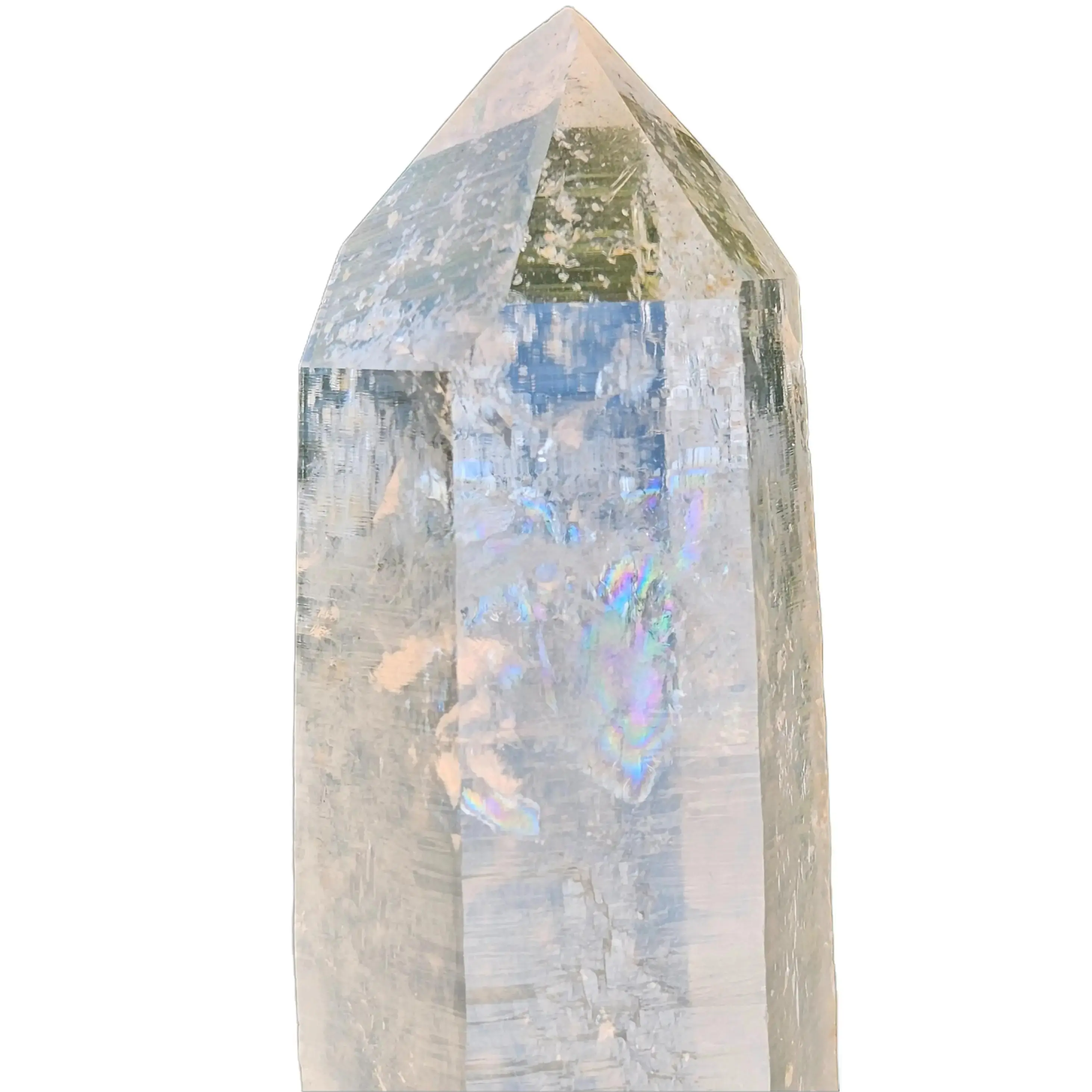 AAA Golden Healer Blue Smoke DNA Quartz Wand with Rainbow | Colombian Lemurian Seed & High Vibration Cookeite Crystal 5.25"