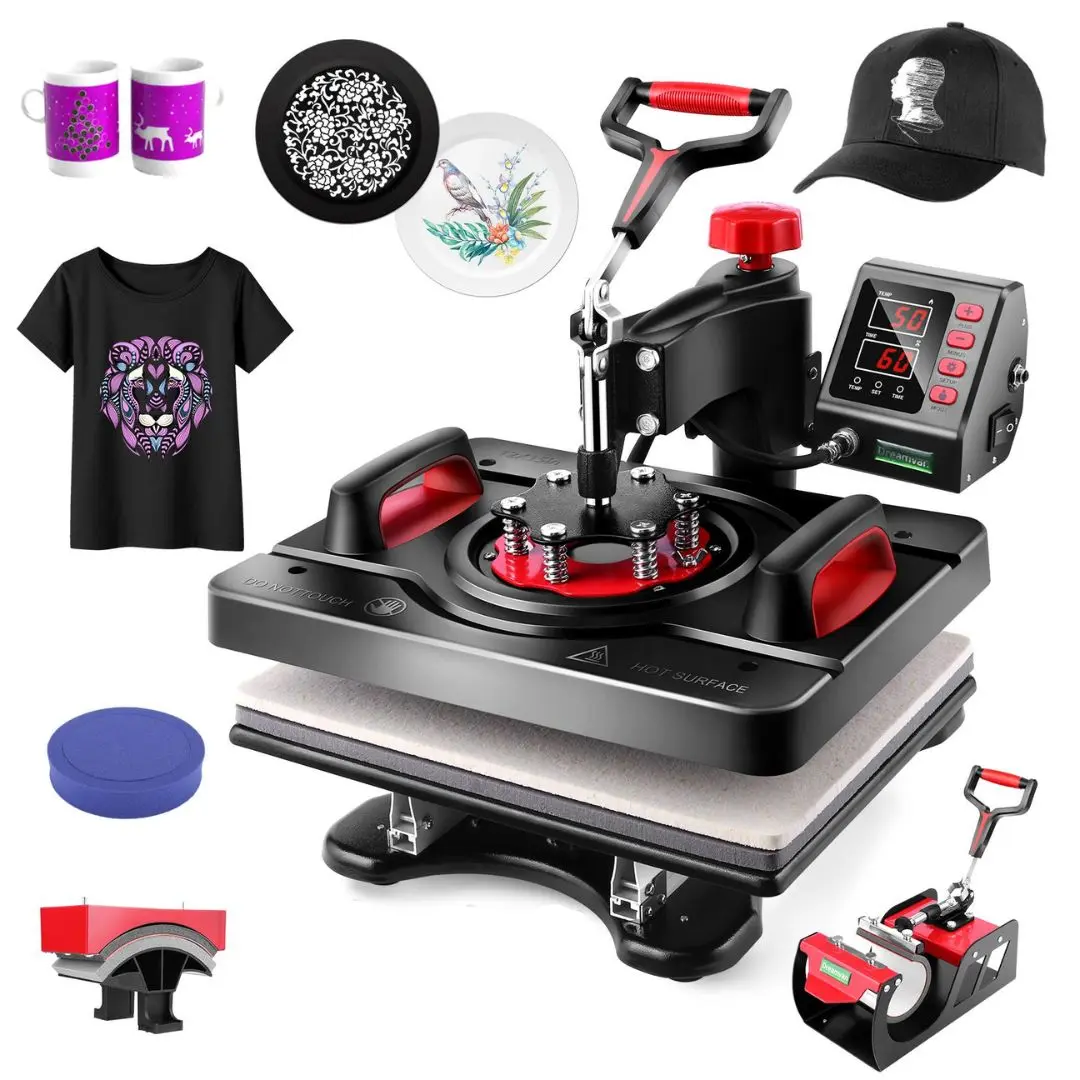 AKEYDIY 5 in 1 Heat Press Machine Professional Sublimation Machine 15" X 12" Swing Away Shirt Printing Heat Transfer Digital Tumbler Heat Press Machine for T Shirts Mug Hat Plate Cap