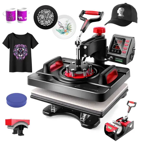 AKEYDIY 5-in-1 Professional Heat Press Machine, 15"x12" 360° Swing Away with Double Tubes, Height & Pressure Adjustable for Commercial Custom DIY Crafts (T-Shirts, Mugs), 15" X 12"