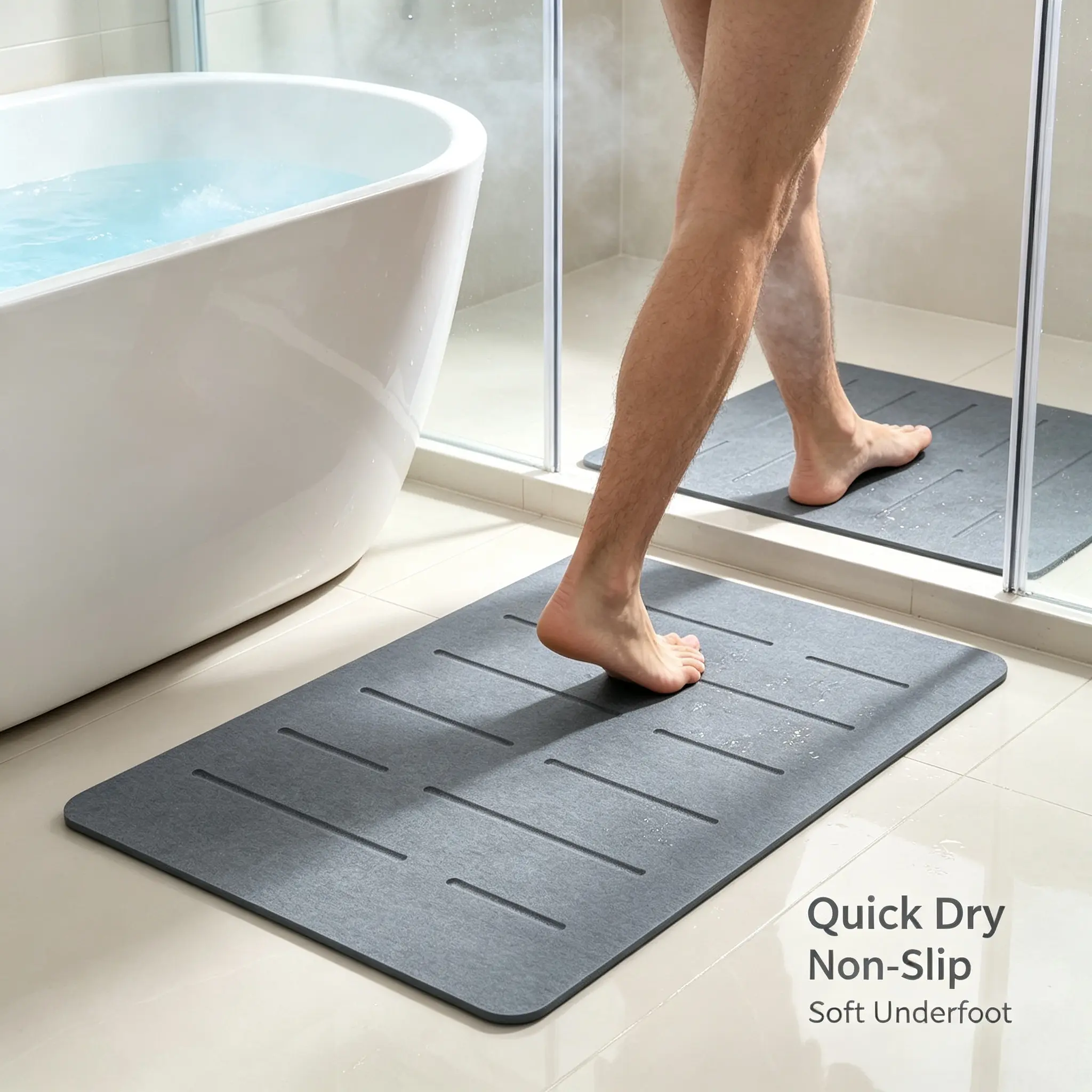 Minimalist Thick Rain Slate Diatomite Stone Bath Mat 15.5" x 23.6" - Non-Slip, Fast-Drying, Super Absorbent Rubber Bathroom Accessory for Home Bathroom Floor