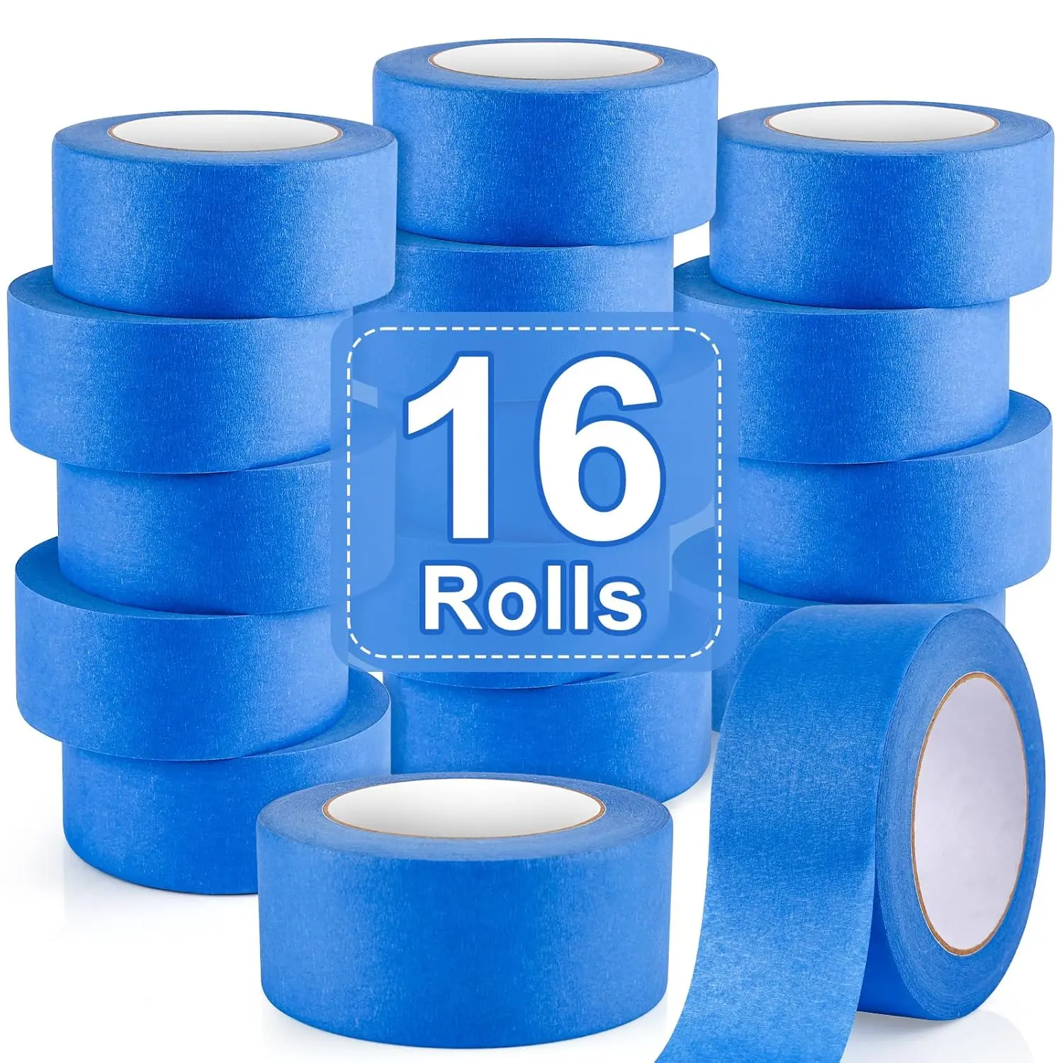 2 Inch Blue Painters Masking Tape 16 Rolls, 55yd/Roll Total 880Yd, UV Resistant No Residue Tape for Indoor Outdoor Painting & Decoration