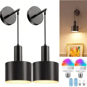 Wireless Rechargeable Wall Light Set, Remote Control Dimmable Bulbs, Dimmable RGB Light, Battery Powered, Bedroom Living Room Hallway Use, Decorative Wall Light