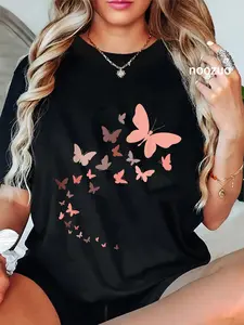 100% Cotton Unisex Flock Of Beautiful Vintage Butterflies T-Shirt Casual Top