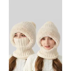 TikTokShopBlackFriday Women's Solid Color Pom Pom Decor Beanie Hat, Casual Warm Thickened Knit Hat for Fall & Winter, Fashion Accessories for Women & Girls